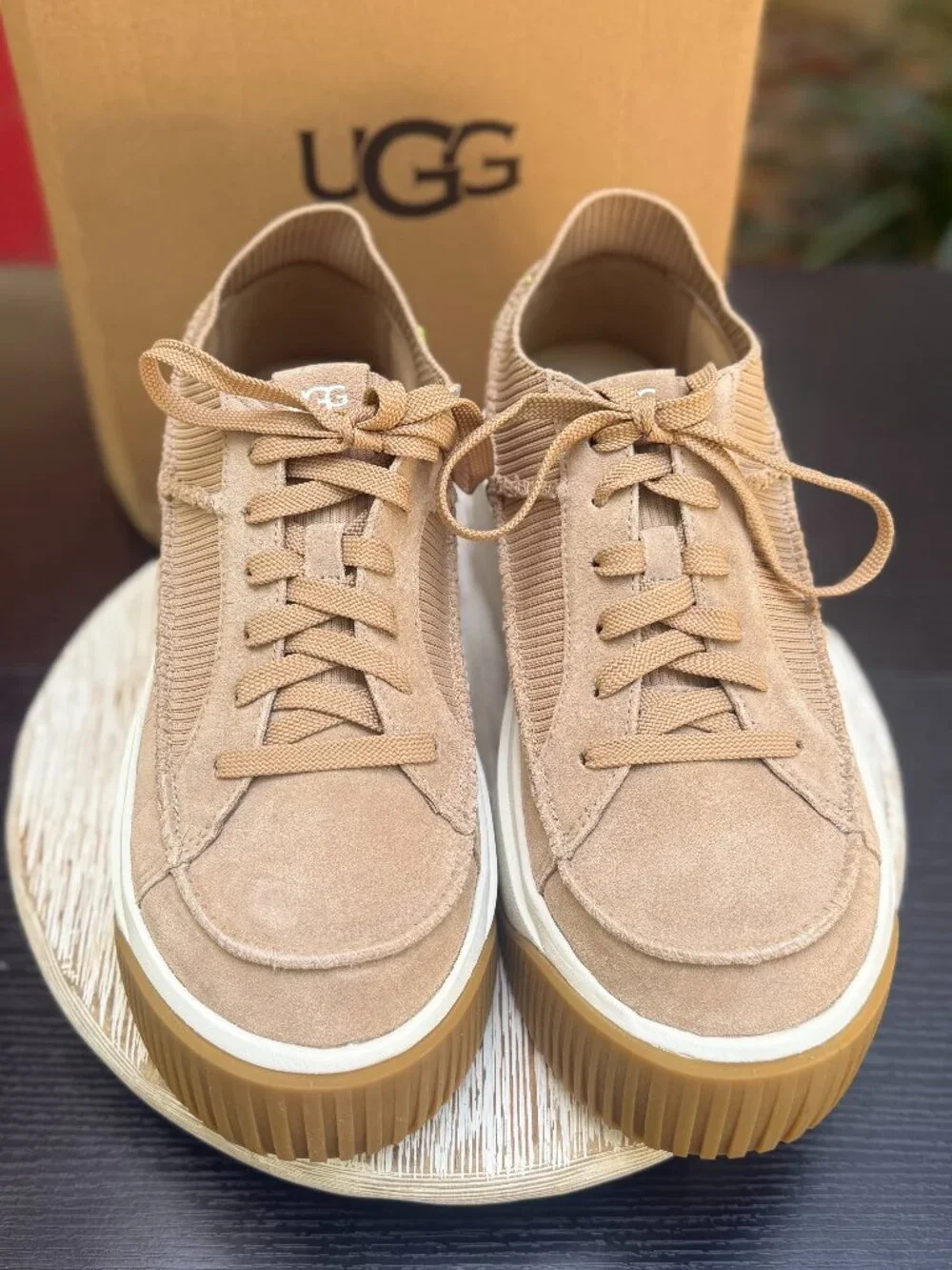 UGG EZ-DUZZIT LACE Platform Sneakers Women's 9 Sand Beige Suede Upper Casual New - Picture 6 of 12